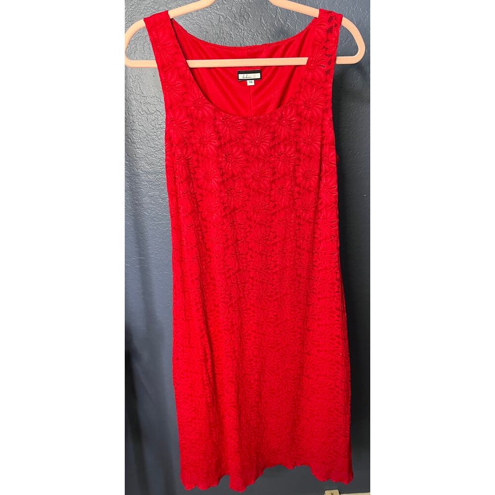 Believe Red Floral Lace Sleeveless Dress Lined Knee Length Size 14 NWOT